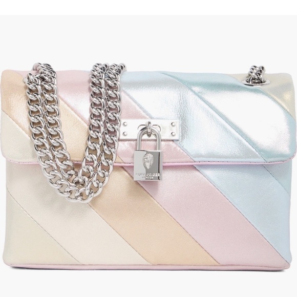 Kurt Geiger Brixton Pastel Striped  Shoulder Bag w/ Lock & Silver Chain - Picture 1 of 6